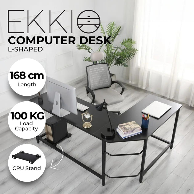 EKKIO L-Shaped Corner Computer Desk with CPU Stand (Black) EK-CD-101-LR - Shoppers Haven  - Furniture > Office     