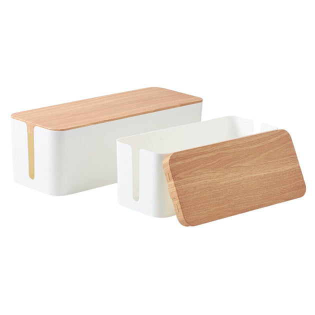 GOMINIMO Set of Two Cable Management Box with Wood Pattern Lid (White) GO-CB-101-CD - Shoppers Haven  - Appliances > Appliances Others     
