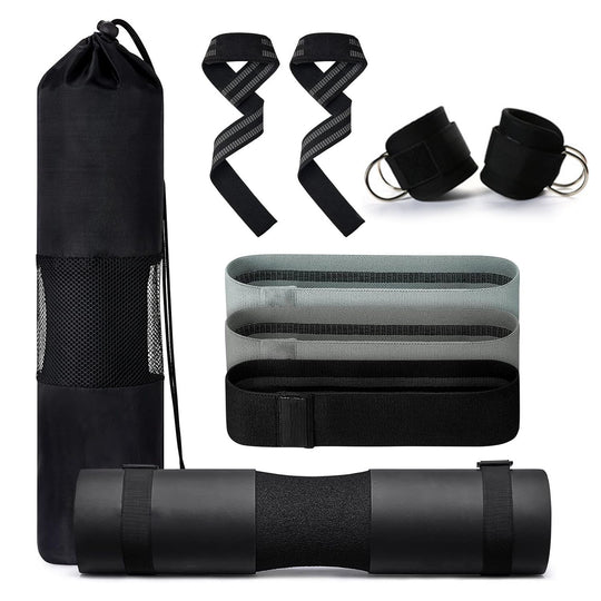 VERPEAK Barbell Squat Pad set,2 Safety Straps, 3 Hip Resistance Bands, 2 Lifting Strap, Barbell Pad and Bag (Black)VP-BSPS-100-MD - Shoppers Haven  - Sports & Fitness > Fitness Accessories     