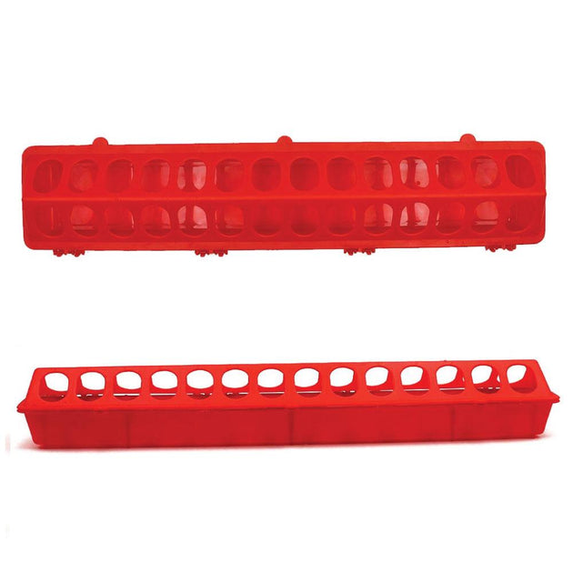 50cm Long Poultry Feeder Chicken Feeding Trough Red Plastic Flip Top Container - Shoppers Haven  - Pet Care > Farm Supplies     