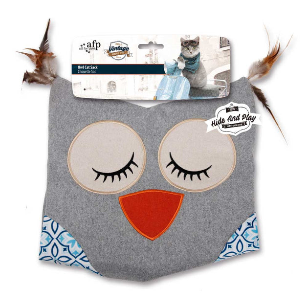 Cat Sack Crinkle Toys - Grey Owl + Hide Play Bag Teaser Vintage All For Paws - Shoppers Haven  - Pet Care > Toys     