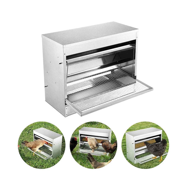10kg Automatic Chook Chicken Feeder Poultry Auto Treadle Galvanised Metal Coop - Shoppers Haven  - Pet Care > Farm Supplies     