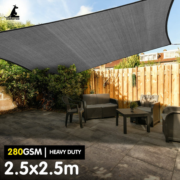 Wallaroo 280gsm Outdoor Sun Shade Sail Canopy Grey Square 2.5m X 2.5m - Shoppers Haven  - Home & Garden > Shading     