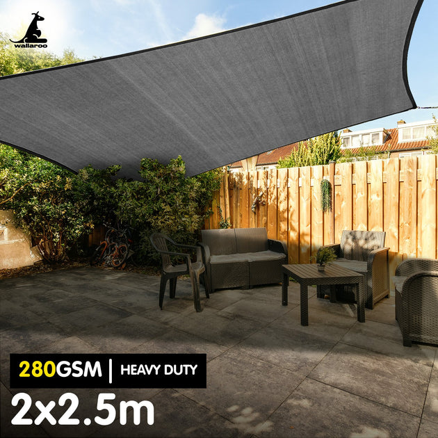 Wallaroo 280gsm Outdoor Sun Shade Sail Canopy Grey - 2m X 2.5m - Shoppers Haven  - Home & Garden > Shading     
