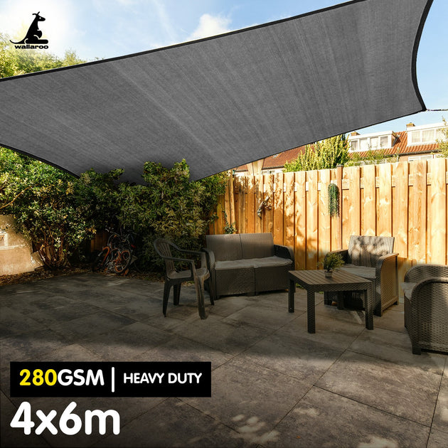Wallaroo 280gsm Outdoor Sun Shade Sail Canopy Grey - 4m X 6m - Shoppers Haven  - Home & Garden > Shading     