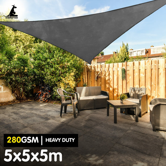 Wallaroo 280gsm Outdoor Sun Shade Sail Canopy Grey - 5m X 5m X 5m - Shoppers Haven  - Home & Garden > Shading     