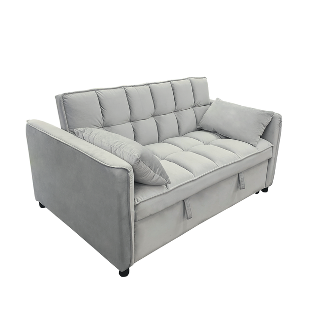 Sarantino Quincy 2-Seater Velvet Sofa Bed in Dark Grey with Wooden Frame and Tufted Design - Light Grey - Shoppers Haven  - Furniture > Sofas     