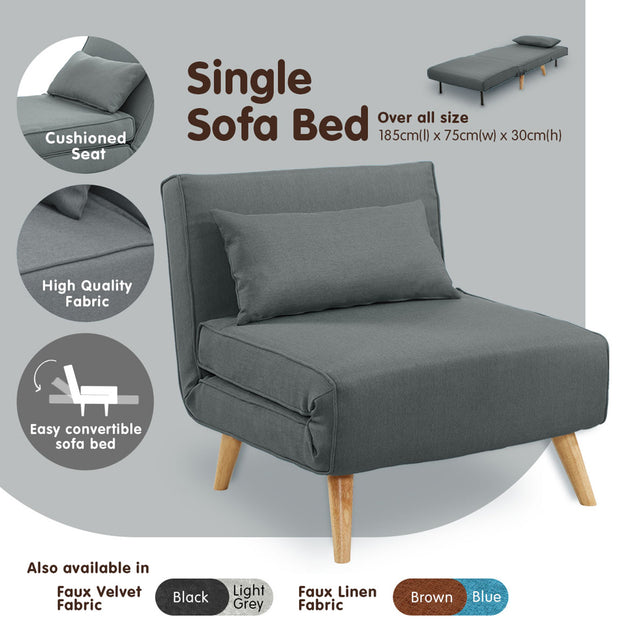 Sarantino Adjustable Chair Single Sofa Bed Faux Linen - Dark Grey - Shoppers Haven  - Furniture > Sofas     