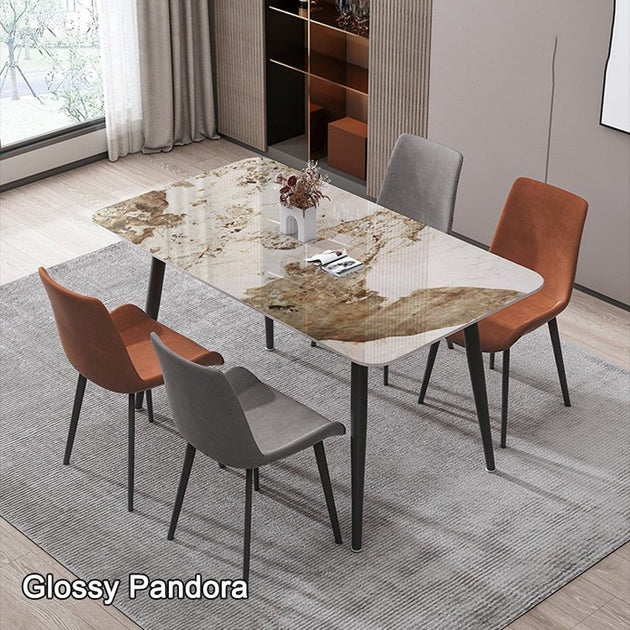 120x60cm Glossy Pandora Minimalist Slate Kitchen Dining Table Marble Lunch Dinner Table Solid Metal Legs - Shoppers Haven  - Furniture > Dining     