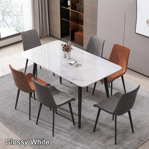 120x60cm Glossy White Minimalist Slate Kitchen Dining Table Marble Lunch Dinner Table Solid Metal Legs - Shoppers Haven  - Furniture > Dining     