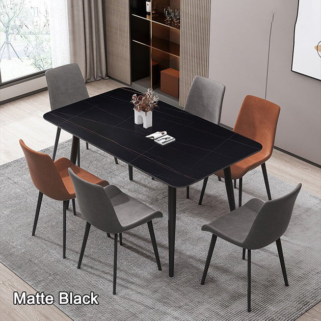 120x60cm Matte Black Minimalist Slate Kitchen Dining Table Marble Lunch Dinner Table Solid Metal Legs - Shoppers Haven  - Furniture > Dining     