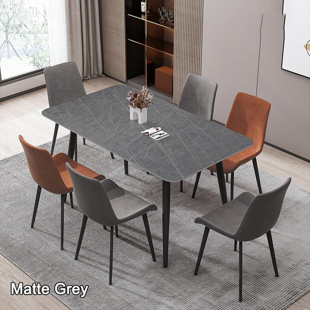 120x60cm Matte Grey Minimalist Slate Kitchen Dining Table Marble Lunch Dinner Table Solid Metal Legs - Shoppers Haven  - Furniture > Dining     