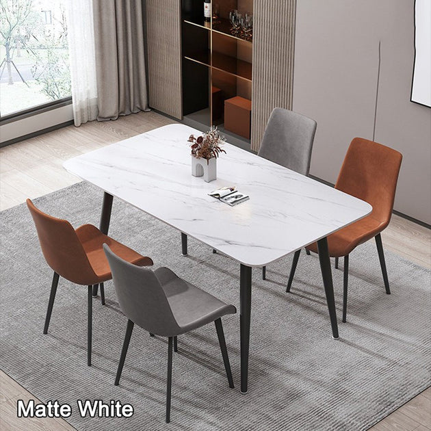 120x60cm Matte White Minimalist Slate Kitchen Dining Table Marble Lunch Dinner Table Solid Metal Legs - Shoppers Haven  - Furniture > Dining     