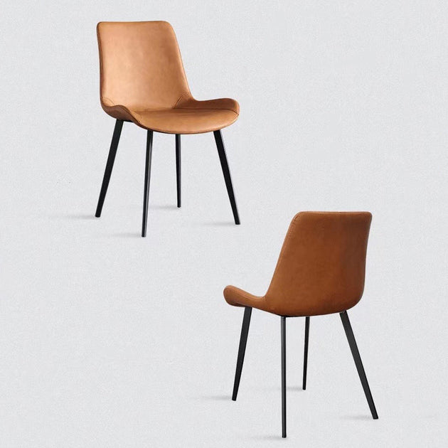 Minimal List Dining Chairs PU Retro Chair Cafe Kitchen Modern Metal Legs x 2 Brown - Shoppers Haven  - Furniture > Dining     