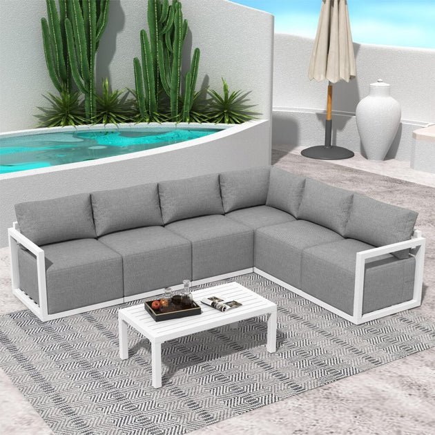 Alfresco Contemporary All-Weather Lounge Set – Charcoal Grey - Shoppers Haven  - Furniture > Outdoor     