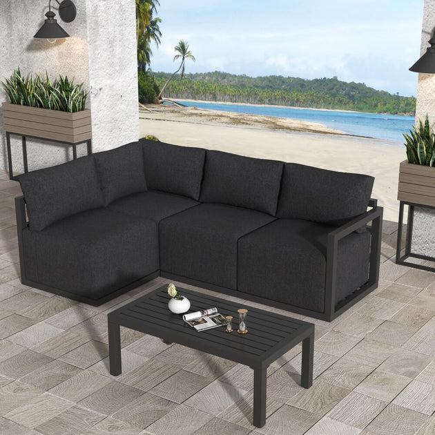 Four-Seat Alfresco Harmony Set – Charcoal Grey - Shoppers Haven  - Furniture > Outdoor     