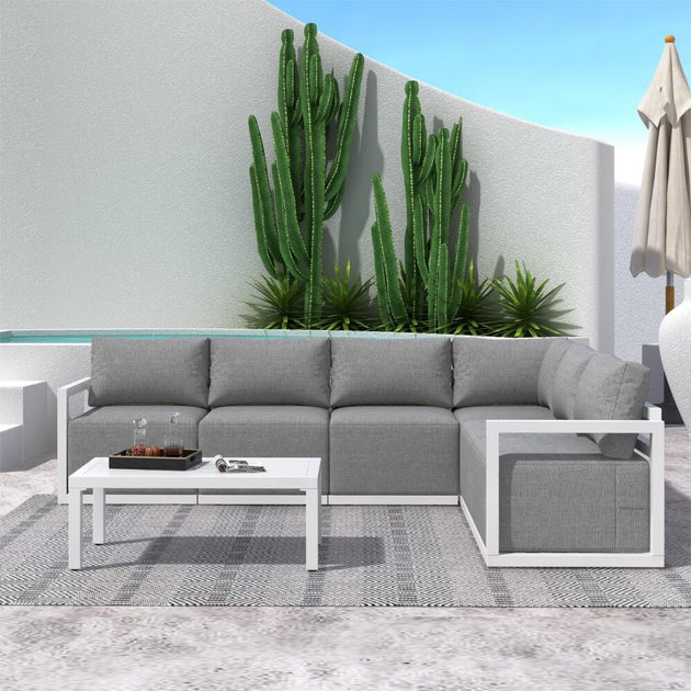 Alfresco Contemporary All-Weather Lounge Set – White - Shoppers Haven  - Furniture > Outdoor     