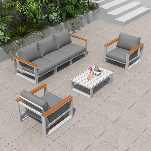 5 Seater Grandeur Lounge Suite – White - Shoppers Haven  - Furniture > Outdoor     