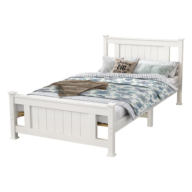 King Single Solid Pine Timber Bed Frame-White - Shoppers Haven  - Baby & Kids > Kid's Furniture     