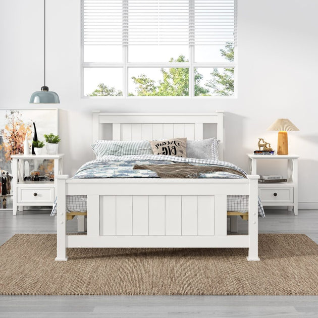 King Single Solid Pine Timber Bed Frame-White - Shoppers Haven  - Baby & Kids > Kid's Furniture     