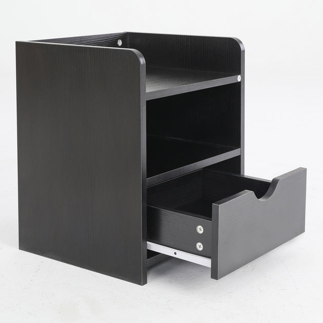 2X Bedside Table Side Storage Cabinet Nightstand Bedroom 1 Drawer 2 Shelf LARK BLACK - Shoppers Haven  - Furniture > Bedroom     