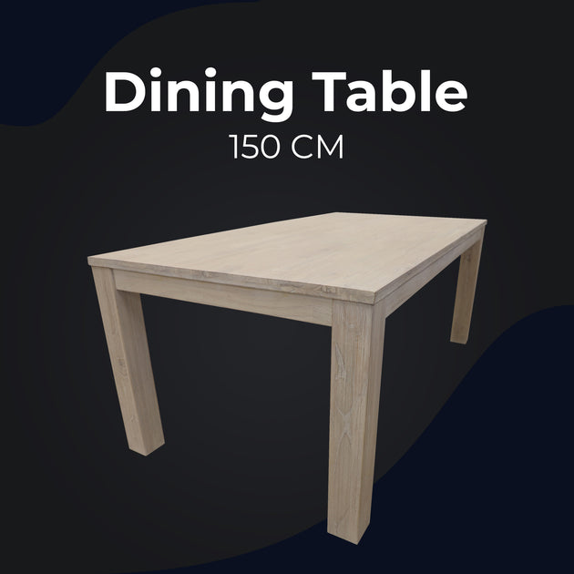 Foxglove Dining Table 150cm Solid Mt Ash Wood Home Dinner Furniture - White - Shoppers Haven  - Furniture > Dining     