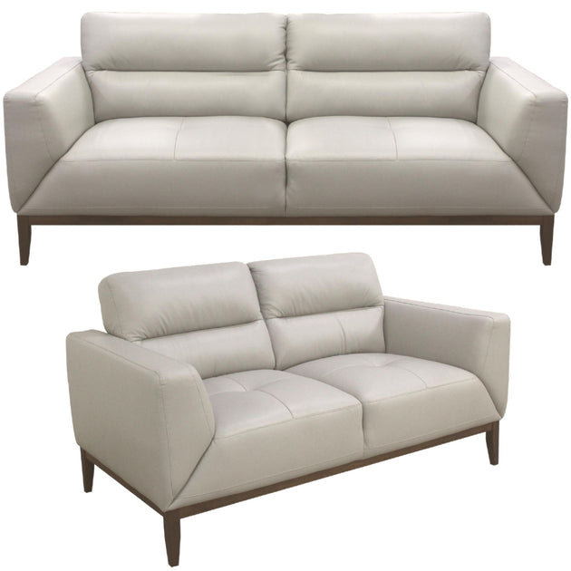 Downy  Genuine Leather Sofa Set 3 + 2 Seater Upholstered Lounge Couch - Silver - Shoppers Haven  - Furniture > Sofas     