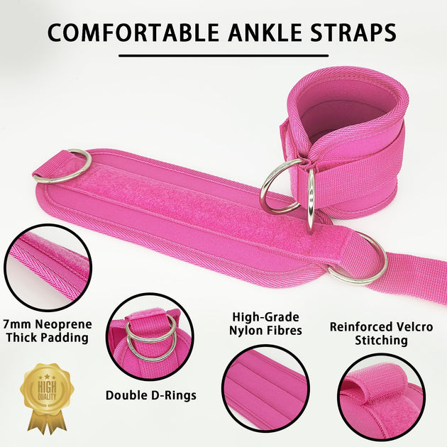 2x Adjustable Ankle Straps for Cable Machines D-Rings Gym Cuff Kickbacks Glute Workouts Leg Extensions Straps Hip Pink - Shoppers Haven  - Sports & Fitness > Fitness Accessories     