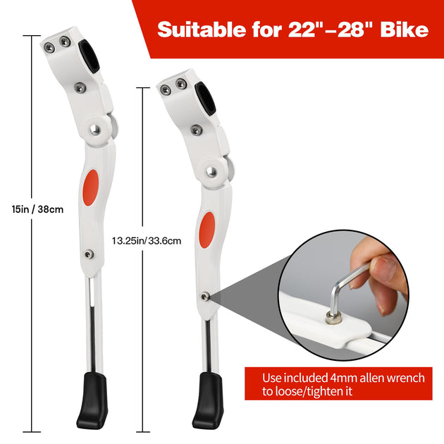 Adjustable Bike Kickstand Kickstand Rear Bicycle Stand for Bike 22"-28" White - Shoppers Haven  - Sports & Fitness > Bikes & Accessories     