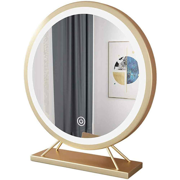 Touch Screen Table Desktop LED Light Vanity Mirror Makeup Mirror Round Mirror 40cm - Shoppers Haven  - Health & Beauty > Makeup Mirrors     