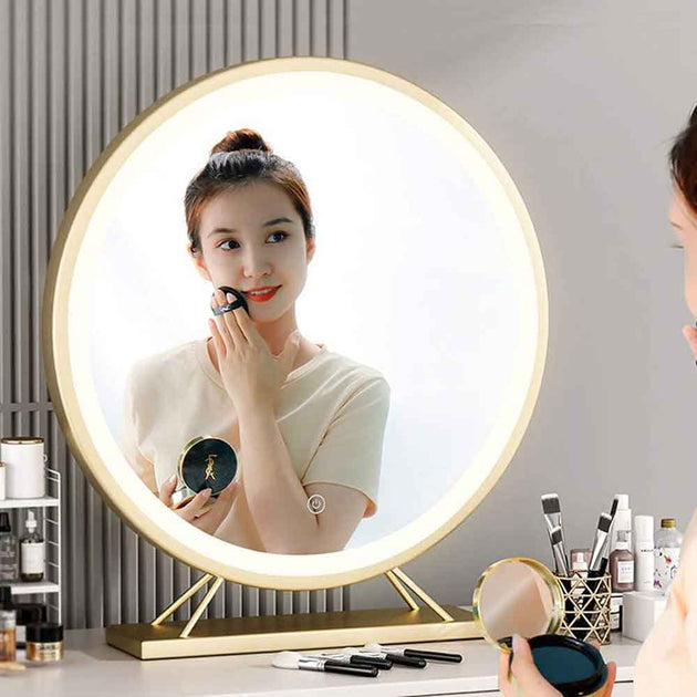 Touch Screen Table Desktop LED Light Vanity Mirror Makeup Mirror Round Mirror 40cm - Shoppers Haven  - Health & Beauty > Makeup Mirrors     