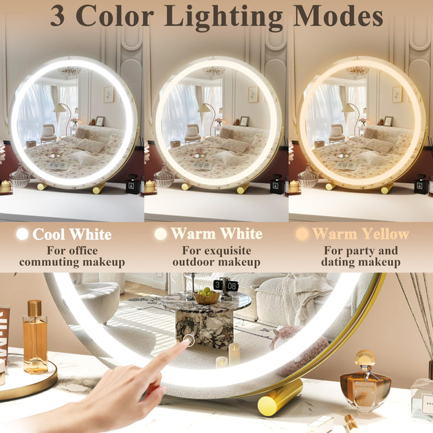 45cm Large Makeup Desk Mirror Lights Round LED Makeup Make up Mirror Bedroom Tabletop Touch Control Gold - Shoppers Haven  - Health & Beauty > Makeup Mirrors     