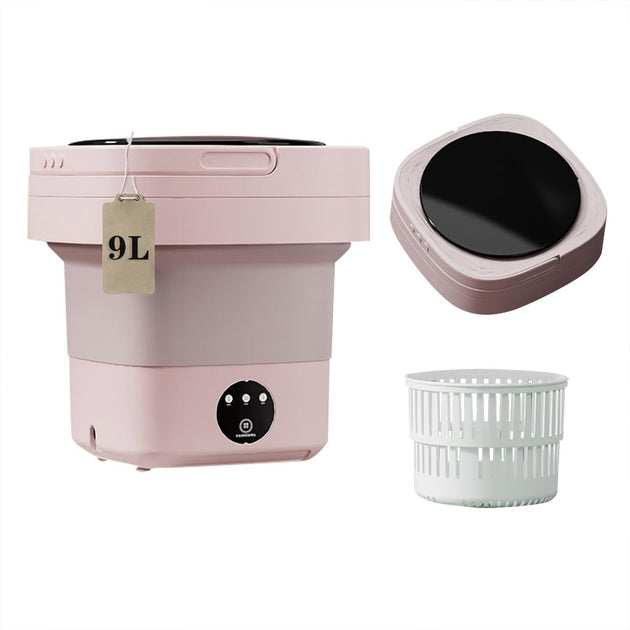 Mini 8L Portable Foldable Washing Machine Washer for Underwear Baby Clothes Camping Travel Pink - Shoppers Haven  - Appliances > Washers & Dryers     