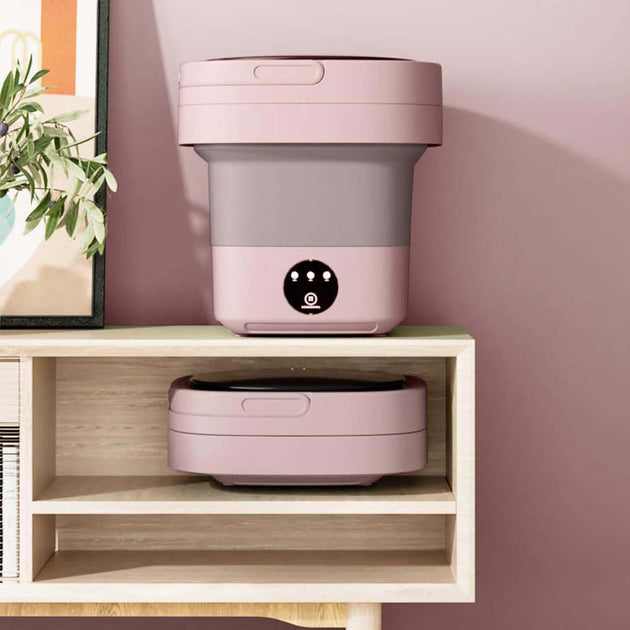 Mini 8L Portable Foldable Washing Machine Washer for Underwear Baby Clothes Camping Travel Pink - Shoppers Haven  - Appliances > Washers & Dryers     