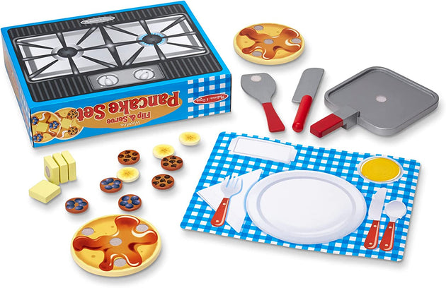 Melissa & Doug Flip and Serve Pancake Set (19 pcs) - Wooden Breakfast Play Food - Shoppers Haven  - Baby & Kids > Toys     