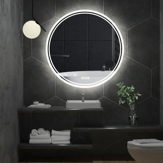 Interior Ave - LED Round Frameless Salon / Bathroom Wall Mirror - 80m - Shoppers Haven  - Home & Garden > Lighting     