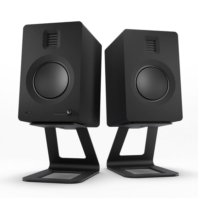 Kanto TUK 260W Powered Bookshelf Speakers with Headphone Out, USB Input, Dedicated Phono Pre-amp, Bluetooth - Pair, Matte Black with SE6 Black Stand Bundle - Shoppers Haven  - Audio & Video > Speakers     