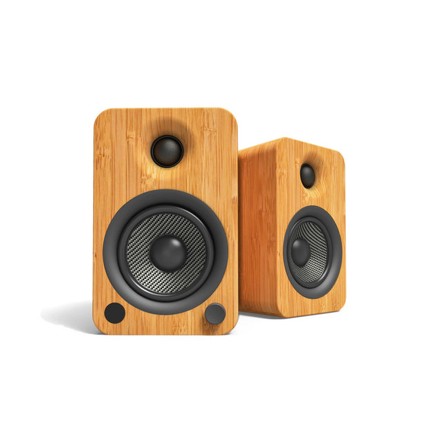 Kanto YU4 140W Powered Bookshelf Speakers with Bluetooth and Phono Preamp - Pair, Bamboo with SP26PL Black Stand Bundle - Shoppers Haven  - Audio & Video > Speakers     