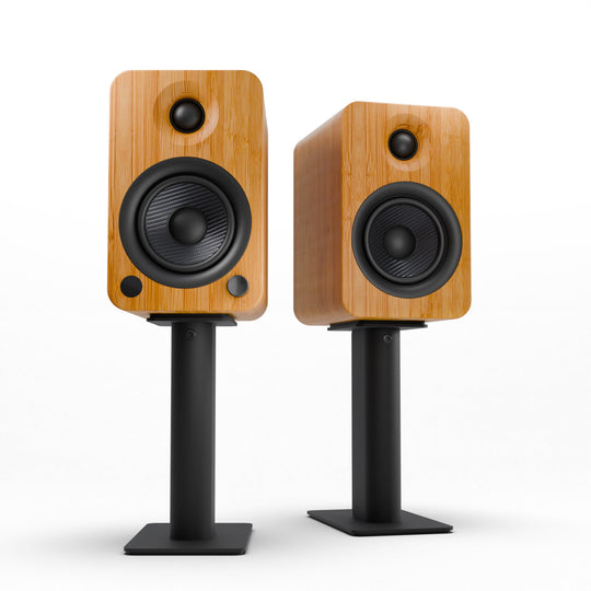 Kanto YU4 140W Powered Bookshelf Speakers with Bluetooth and Phono Preamp - Pair, Bamboo with SP9 Black Stand Bundle - Shoppers Haven  - Audio & Video > Speakers     