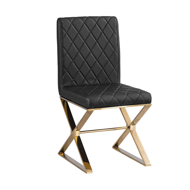 2X Dining Chair Stainless Gold Frame & Seat Black PU Leather - Shoppers Haven  - Furniture > Bar Stools & Chairs     