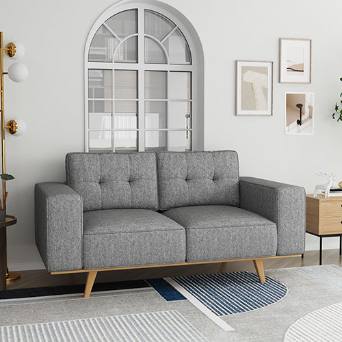 2 Seater Sofa Fabric Upholstery Grey Colour Pocket Spring Wooden Frame - Shoppers Haven  - Furniture > Sofas     
