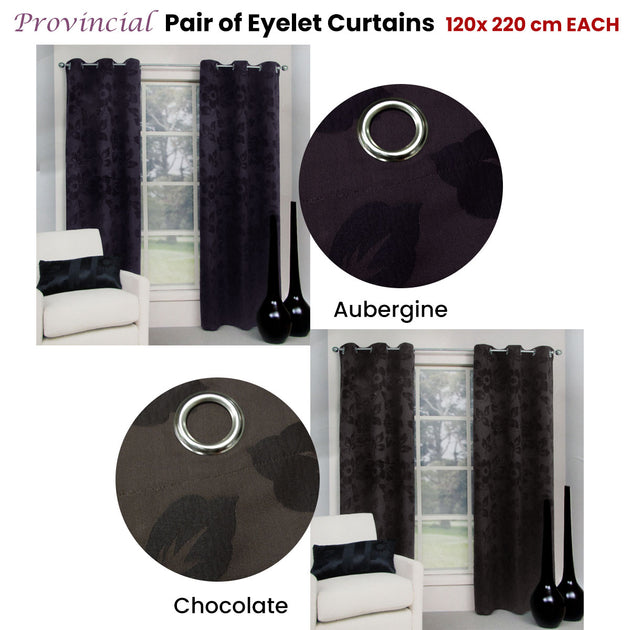 Belmondo Provincial Pair of Eyelet unlined Jacquard Curtains 120 x 220cm each Aubergine - Shoppers Haven  - Home & Garden > Curtains     