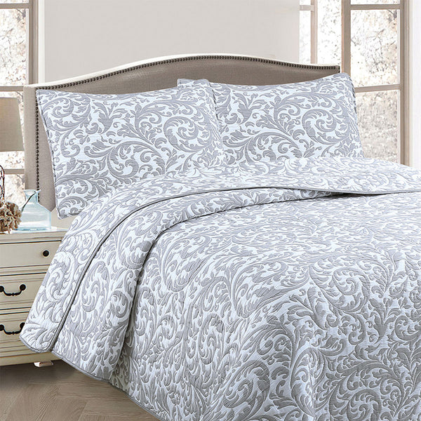 Jane Barrington Grey & White Lightly Quilted Jacquard Reversible Coverlet Set Queen - Shoppers Haven  - Home & Garden > Bedding     