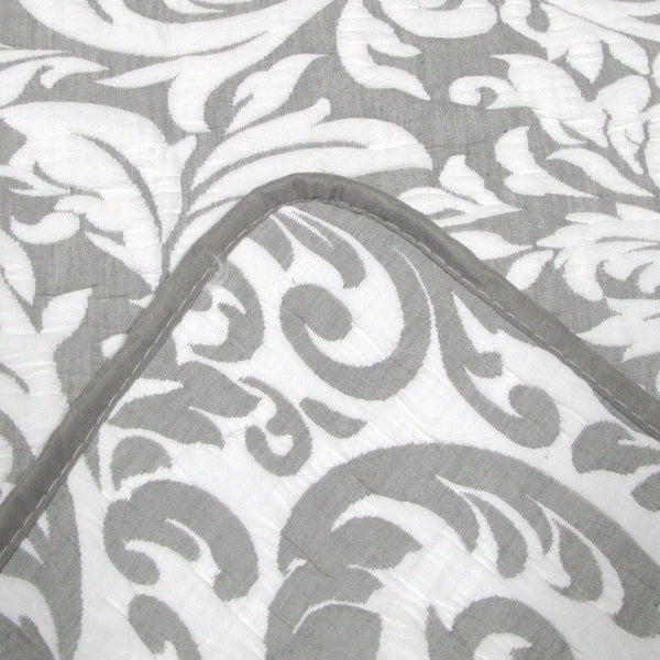 Jane Barrington Grey & White Lightly Quilted Jacquard Reversible Coverlet Set Queen - Shoppers Haven  - Home & Garden > Bedding     