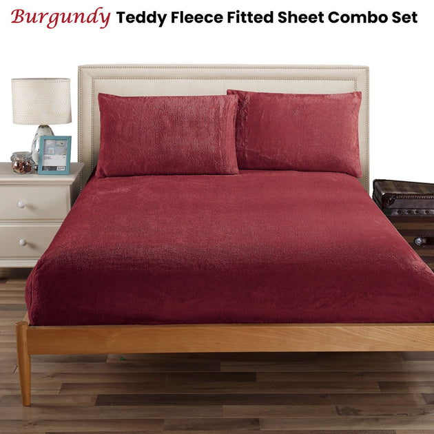 Ramesses Teddy Fleece Fitted Sheet Combo Set Burgundy King - Shoppers Haven  - Home & Garden > Bedding     