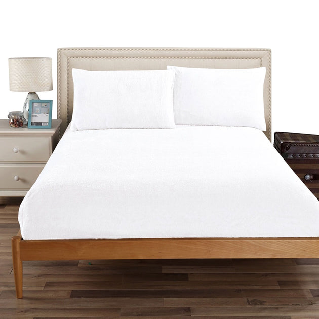 Ramesses Teddy Fleece Fitted Sheet Combo Set White Single - Shoppers Haven  - Home & Garden > Bedding     