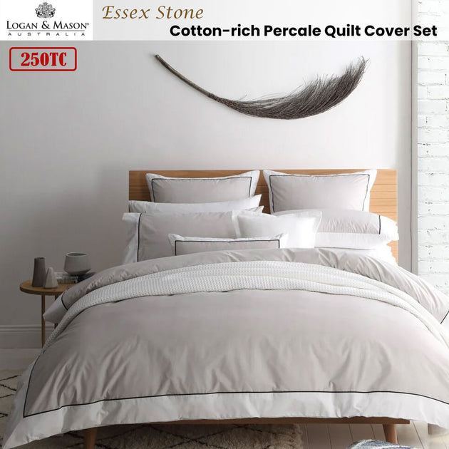Logan and Mason Essex Stone Cotton-rich Percale Print Quilt Cover Set Queen - Shoppers Haven  - Home & Garden > Bedding     