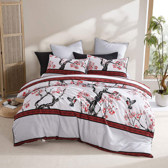 Logan and Mason Kyushu Red Cotton-rich Percale Print Quilt Cover Set King - Shoppers Haven  - Home & Garden > Bedding     