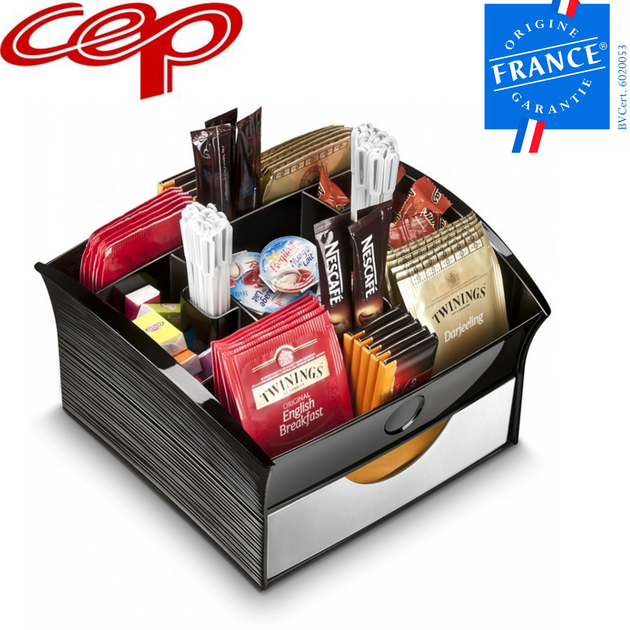 CEP Deluxe Tea Coffee Storage Home Office Organiser Distributor Tray - Black - Shoppers Haven  - Home & Garden > Kitchenware     