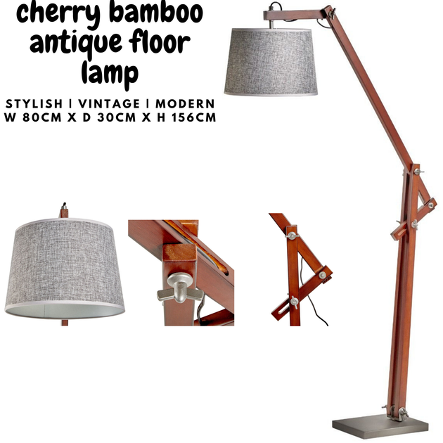156cm Large Bamboo Floor Lamp Modern Vintage Wooden Light Antique Shade - Cherry - Shoppers Haven  - Home & Garden > Lighting     